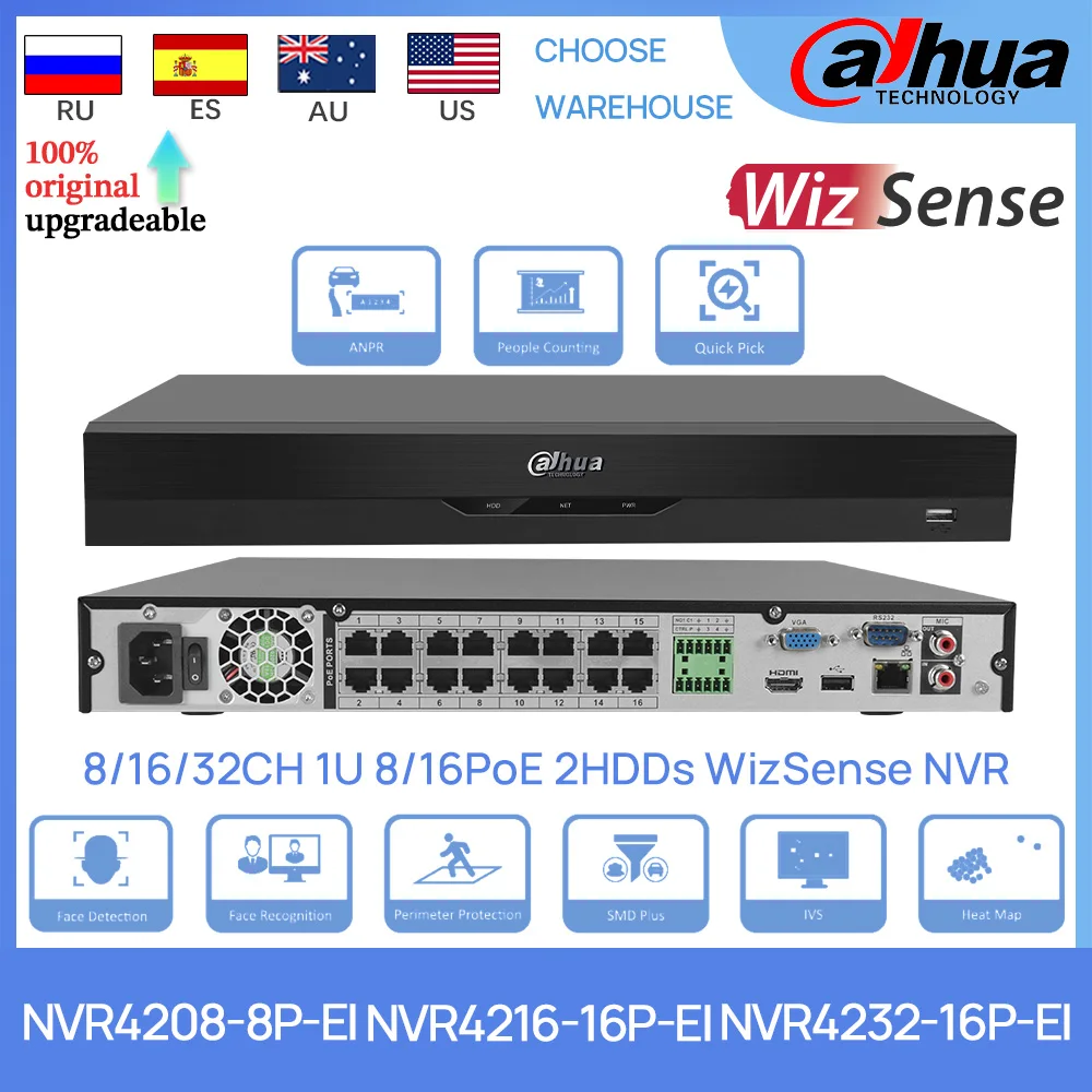 Оригинальный сетевой видеорегистратор Dahua NVR4208-8P-EI NVR4216-16P-EI NVR4232-16P-EI 8CH/16CH/32CH 1U 8/16PoE