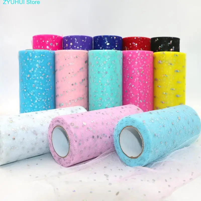 

Glitter Sequin Tulle Roll 15cm*22m Tulle Roll Spool Tutu skirt Wedding Decoration Organza Laser DIY Birthday Party Supplies