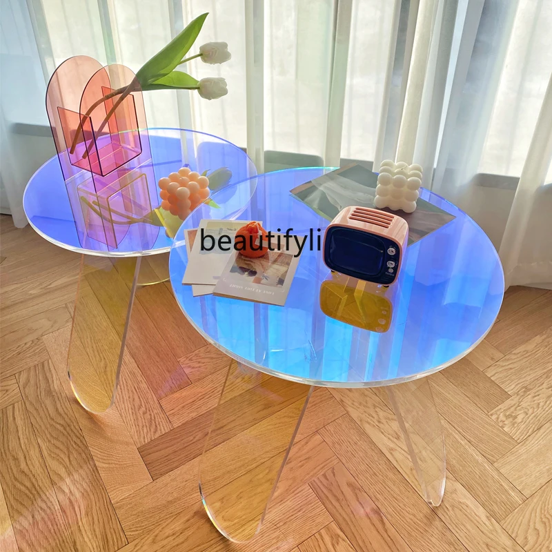 

zqHome Colorful Small Table Sofa Art Side Table Light Luxury Bedside Coffee Table Acrylic Design Sense