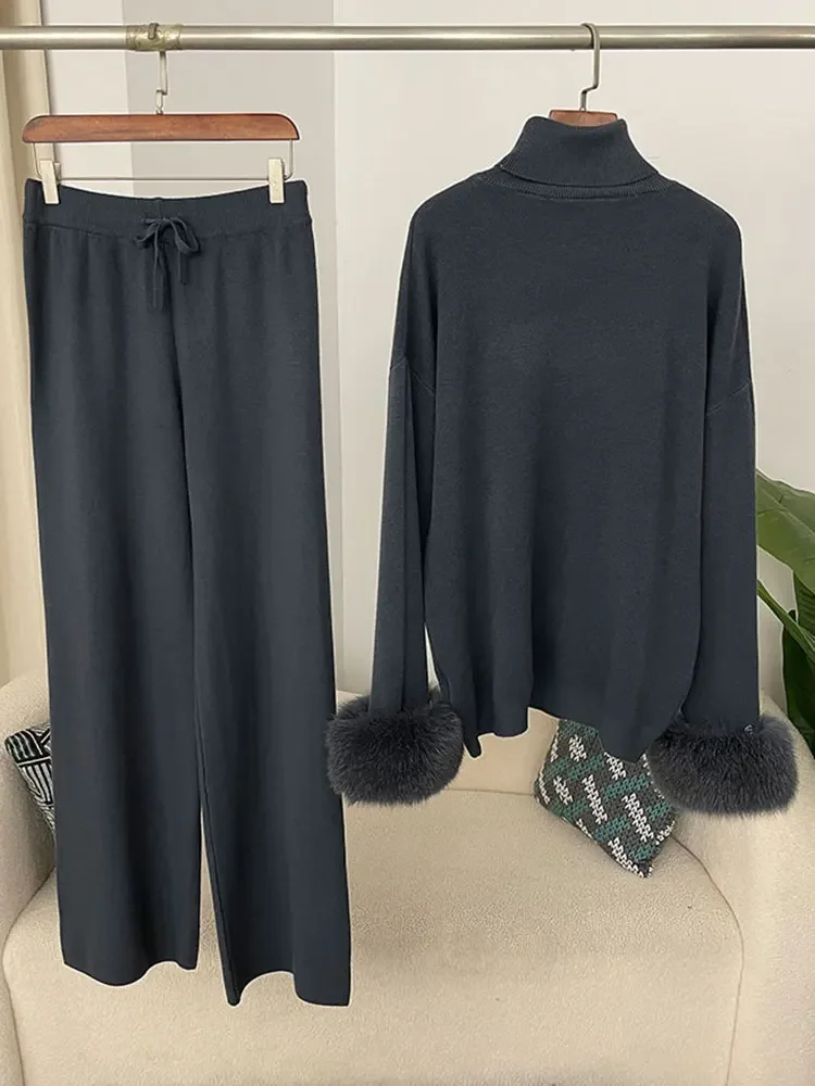 MENINA 2024 новая мода осень-зима натуральный лисьий мех манжеты пальто вязаный