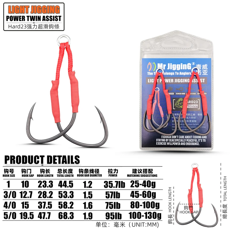 Фото Mr JigginG Новая предотвращающая режущая проволока Металлическая приманка Twin Assist 3/0 4/0 5/0 Морская рыбалка Тунец Испанский скумбрия Гачок для отсадки Приманка Снасти №5
