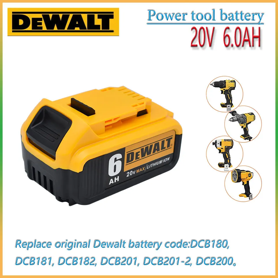 100% Original For DeWalt 20V 6000mAh Rechargeable Power Tools Battery with LED Li-ion Replacement DCB205 DCB204-2 DCB206
