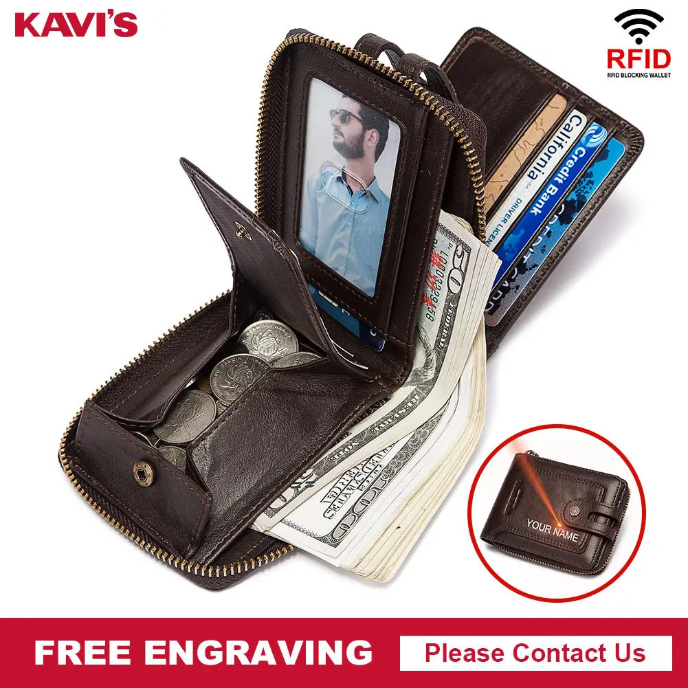 

Men Wallet with Zipper Cow Leather Bifold Card Holder Purse Luxury Design ID Window and Coin Purse for Man Quality Male Cartera