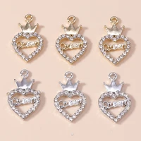 10pcs luxurious crystal love hearts pendants for necklace bracelets queen crown charms diy jewelry making accessories