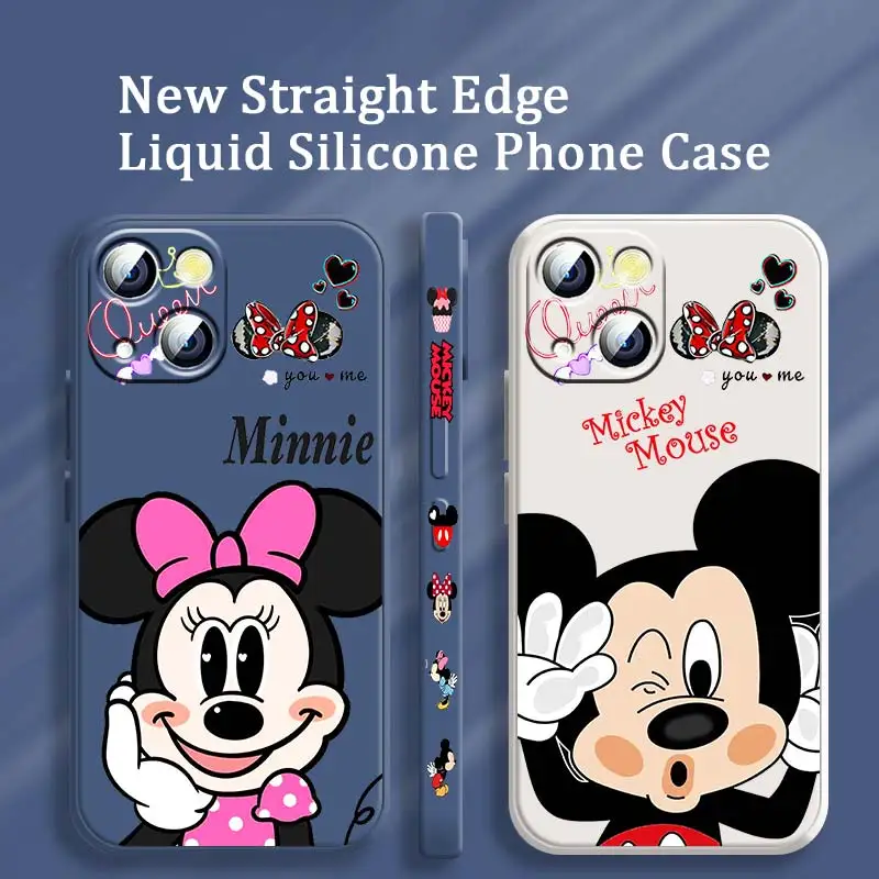 

Disney Minnie Mickey Love Art Phone Case For Apple iPhone 14 13 12 Mini 11 XS Pro Max X XR 8 7 Plus SE Liquid Left Rope Cover