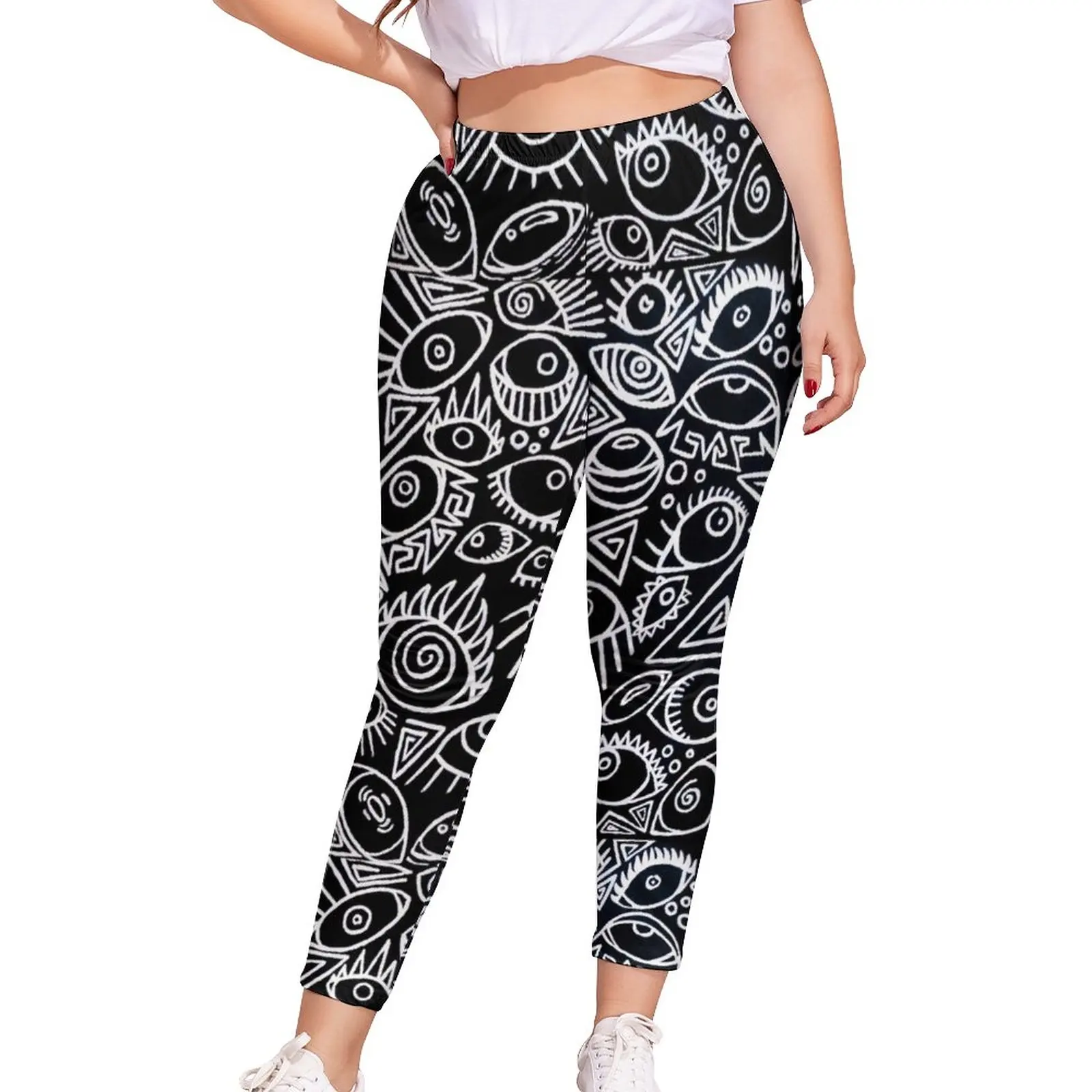 

Black And White Eyes Leggings Busy Vision Geometric Aesthetic Cheap Teens Legging Soft Breathable Trekking Pants