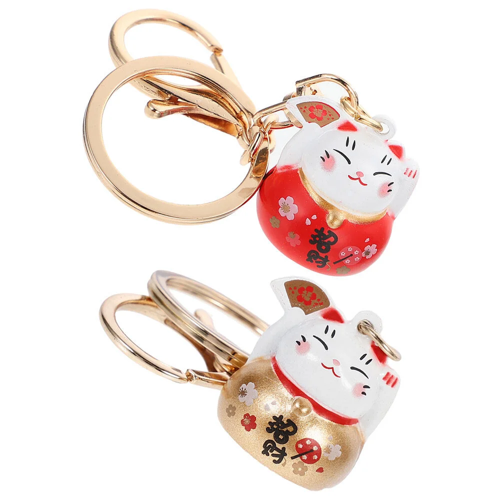 

2 Pcs Key Chain Bag Supplies Cartoon Portable Bag Pendant The Bell Multi-function Animal Decor Copper Alloy Bags Adorable Cat
