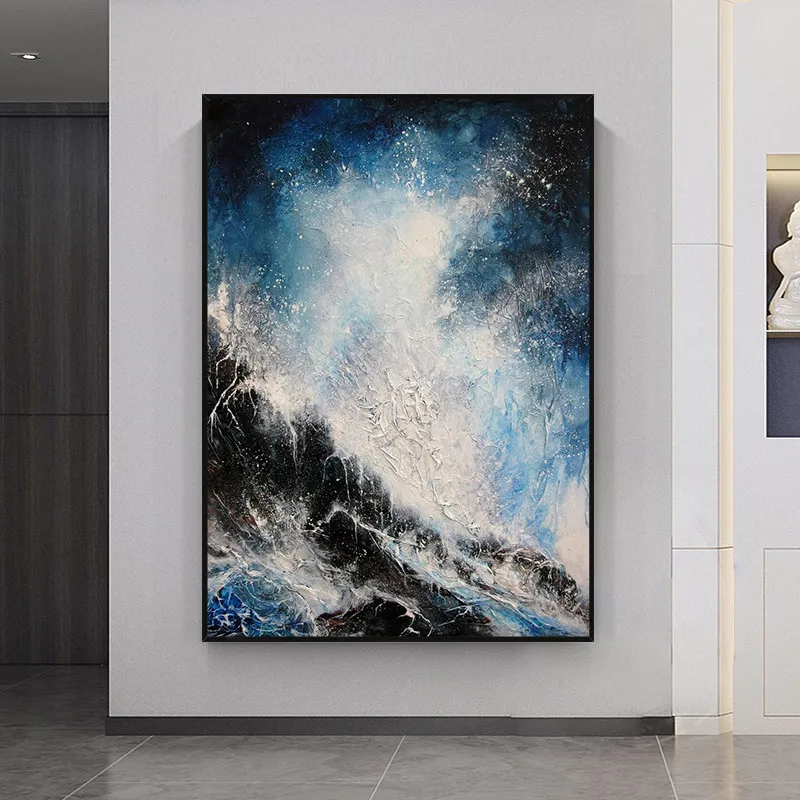 

Sea Aurora Light Luxury Abstract Black And White 100% Hand Painted Oil Painting Wall Art For Home Living Room Handmade
