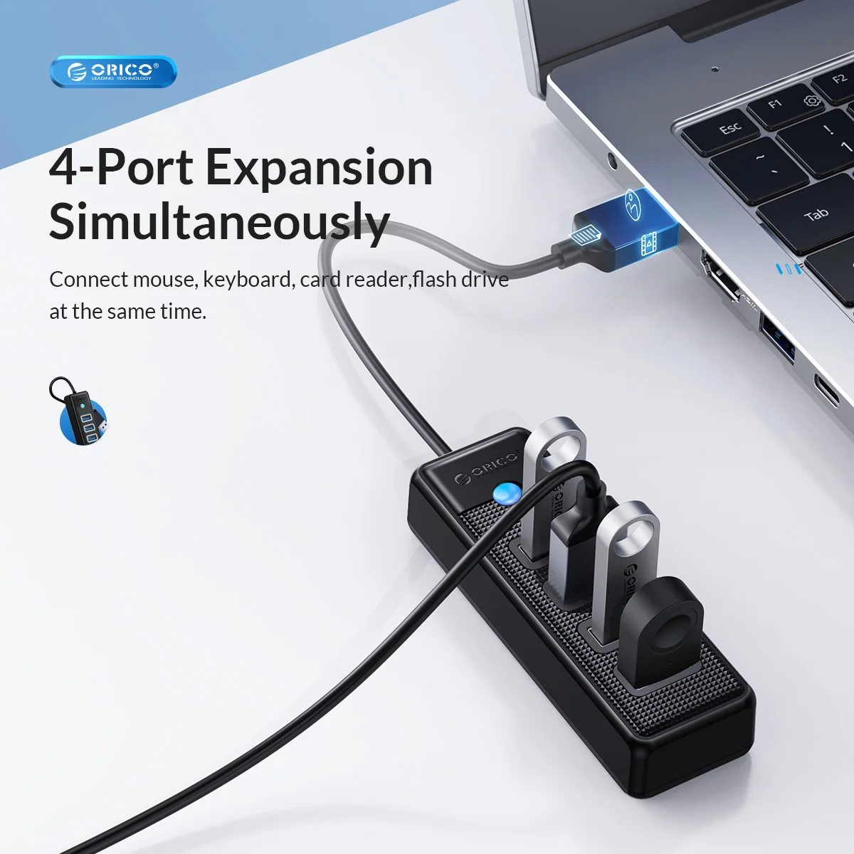 USB-хаб ORICO 3.0 с 34 портами, высокоскоростной мини-разветвитель USB, OTG-адаптер для настольного ПК, компьютерные аксессуары, док-станция (art.: 3920d8c4def64) - 3920d8c4def64
