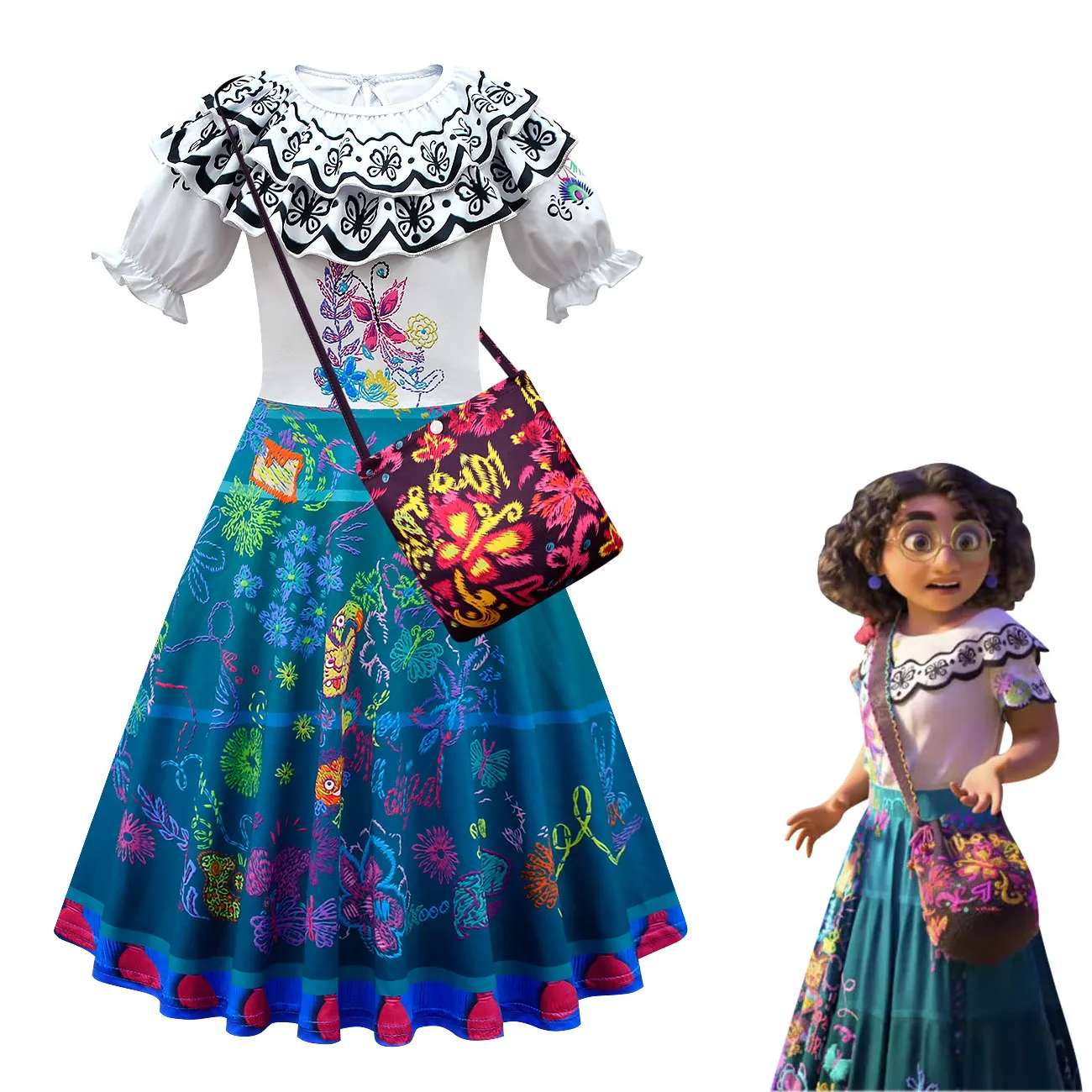 

Child Kids Girls New Mirabel Costume Cosplay Princess Dress Puff Sleeves South America Colombian Summer Long Dress