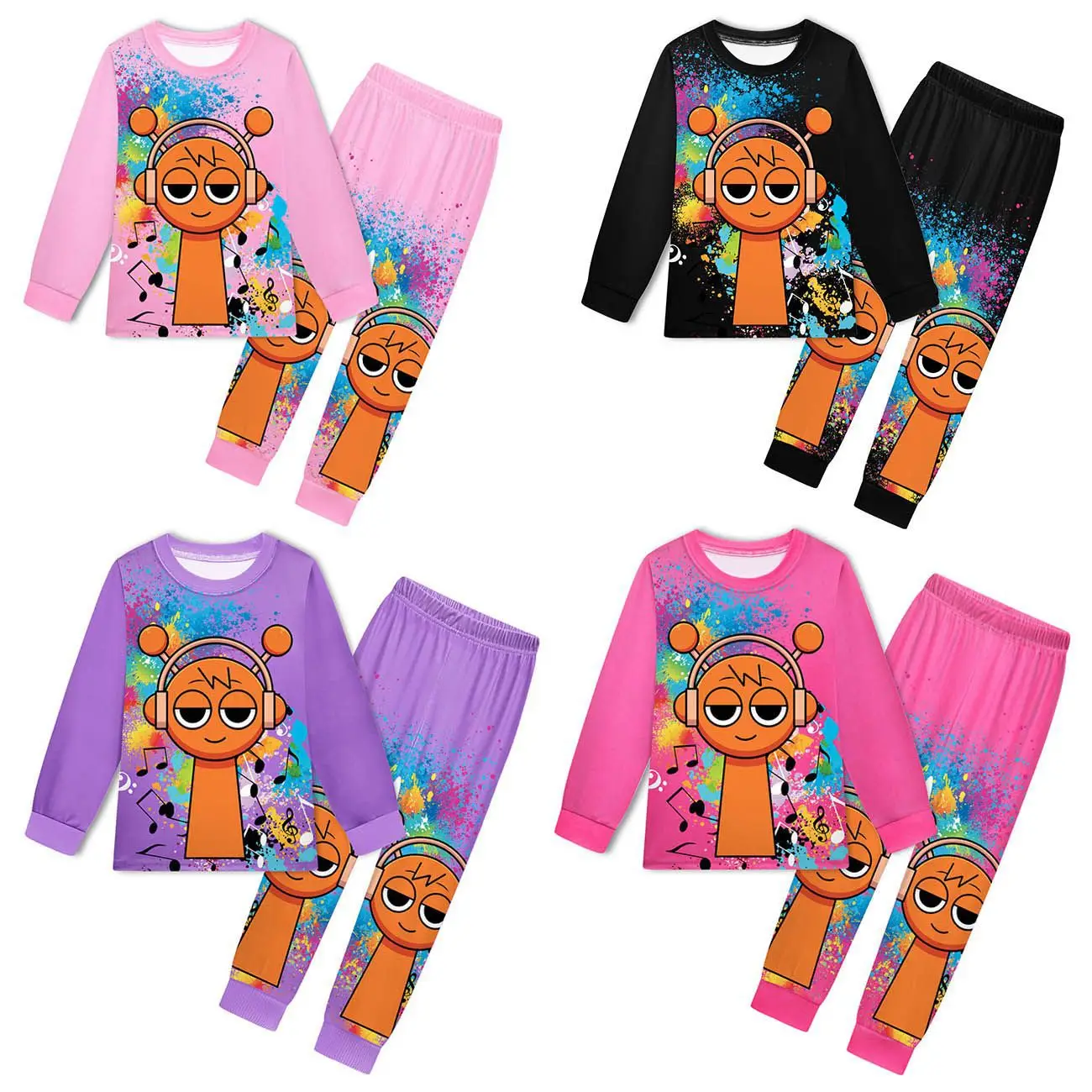 Sprunki Plush Clothes Fall Kids Game Incredibox Pajama Sets Baby Girls Long Sleeve Tops Pants 2pcs Set Teen Boys Daily Sleepwear