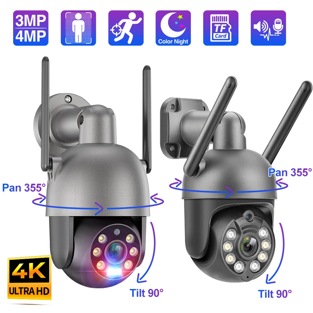Techage 3MP 4K Wifi IP Camera Outdoor Wireless Security PTZ Camera Human Detected Two-Way Audio Record AI Colorful Night Vision