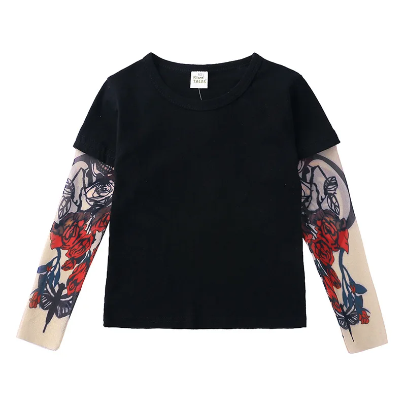 

Children's clothing INS spring and autumn boys and girls T-shirt long sleeve personality cool splicing hip hop arm tattoo sleeve