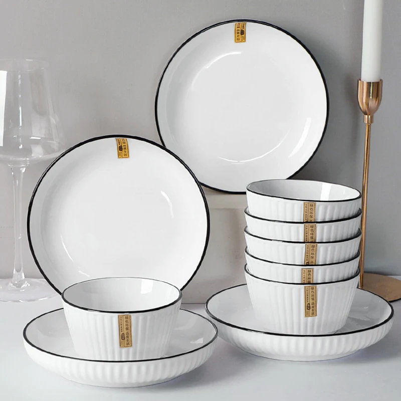 

Creative Simply Plate Sets Nordic Style Porcelain Solid Color Plate Sets Fashion Luxury Talerze Obiadowe Dinnerware Set DI50PZ