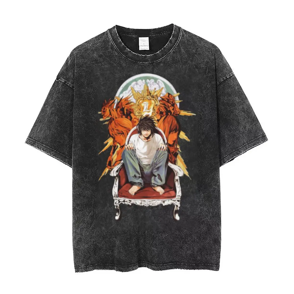 

Washed T Shirt Death Note Hip Hop Vintage T-Shirts Oversize Yagami Light Streetwear 100% Cotton Graphic Tops Tee Shirt Men Women