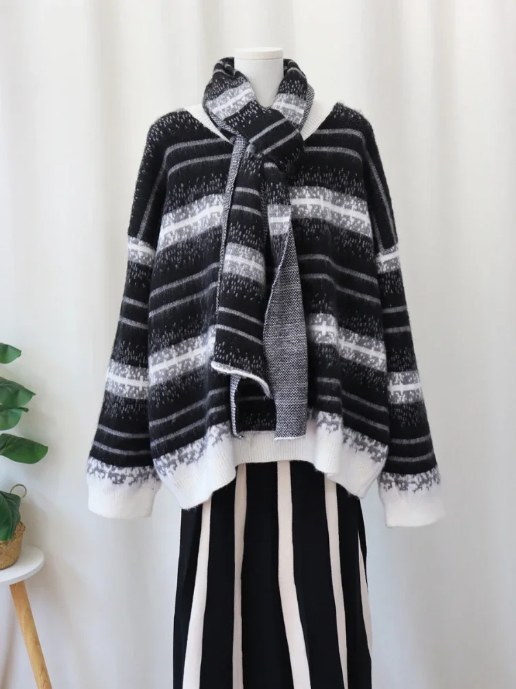 Осенний новый контрастный цвет в корейском стиле свободный шарф ленивом свитер