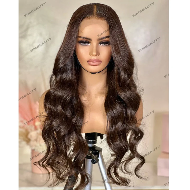 

360, 100% человеческие волосы на сетке спереди, парики темного шоколадно-коричневого цвета для черных женщин, Длинные безклеевые волнистые волосы 5x5, парики на сетке, Remy