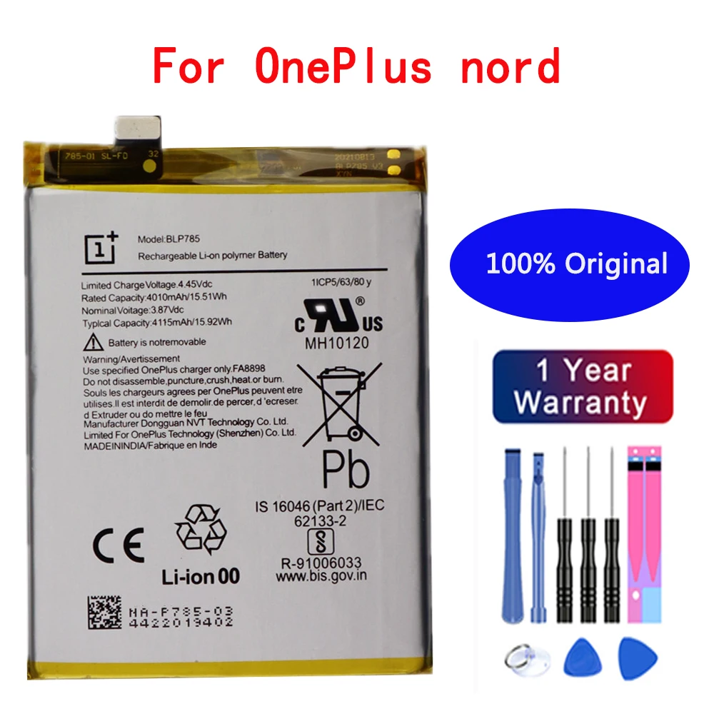 

New 100% Oneplus Original Replacement Battery 4115mAh BLP785 For OPPO Oneplus Nord Cell Phone Battery With Free Tools