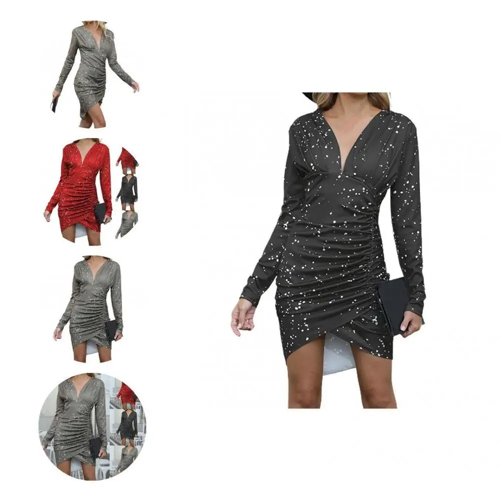 

Bodycon Dress Stretchy Elegant Dress Waist Tight Dot Print Elegant Dress