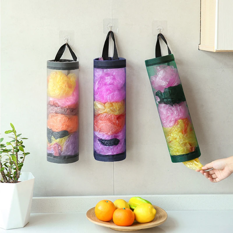 

Grocery Bag Holder Hanging Storage Bag Dispenser Wall Storage Trash Garbage Extraction Bag Bathroom Kitchen Garbage Organizer