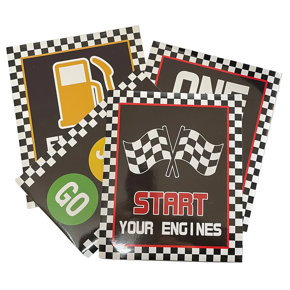 Гоночный автомобиль Принадлежности для дня рождения Клетчатые флаги Гоночные