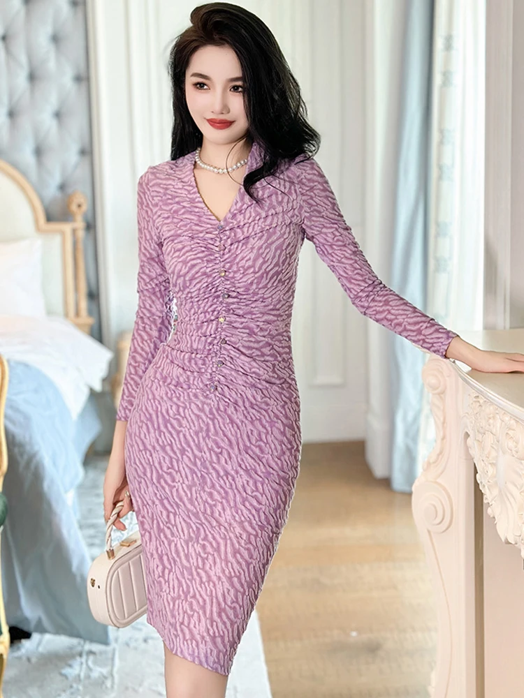 Женское элегантное платье миди во французском стиле женское фиолетовое