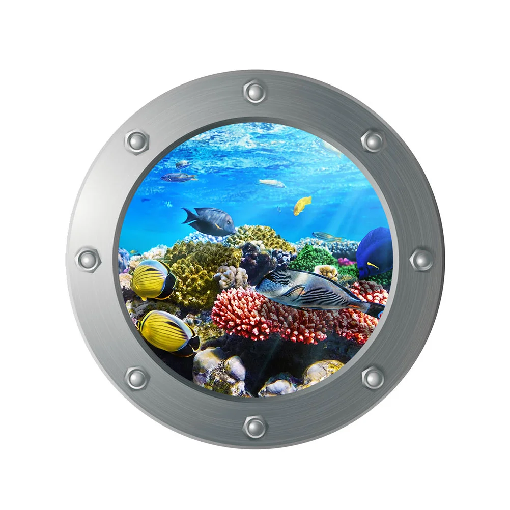 

Wall Stickers Sea 3D Decals Sticker Ocean Window The Submarine World Decorations Decorative View Undersea Porthole Wallpaper