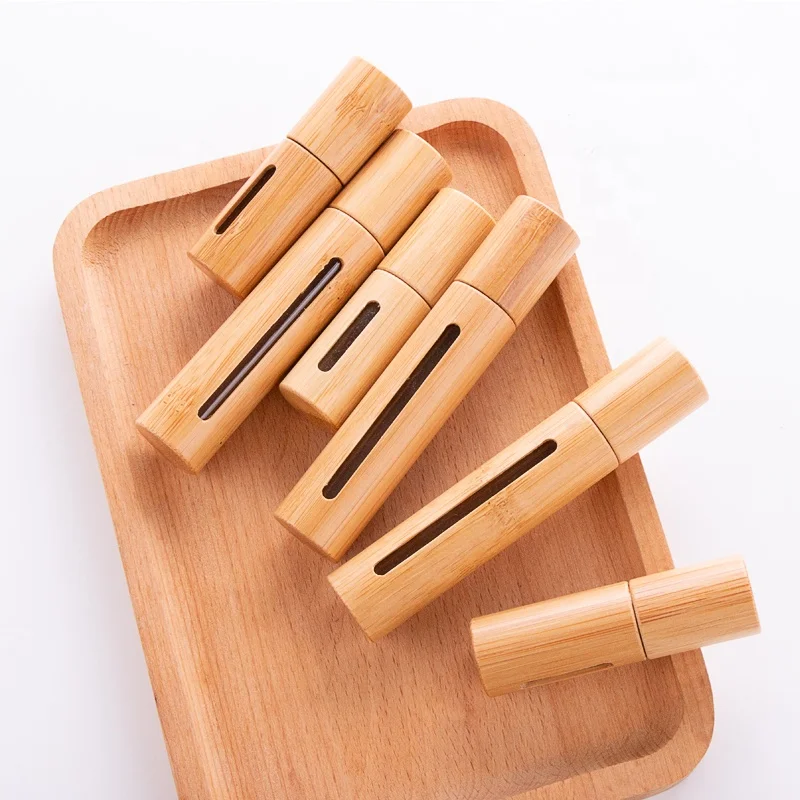 

5Pcs 10ml Environmental Bamboo Wood Roll on Ball Bottle With Window Empty Essential Oil Perfumes Roller Ball Tube Travel Contain