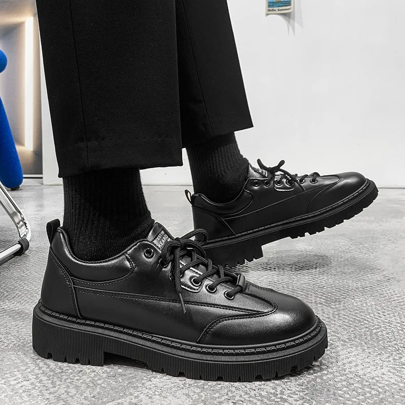 

Men Leather Shoes Retro Dress Shoes Lace-up Men's Party Wedding Business Flat Shoes Fashion Casual Shoes for Men Dropshipping