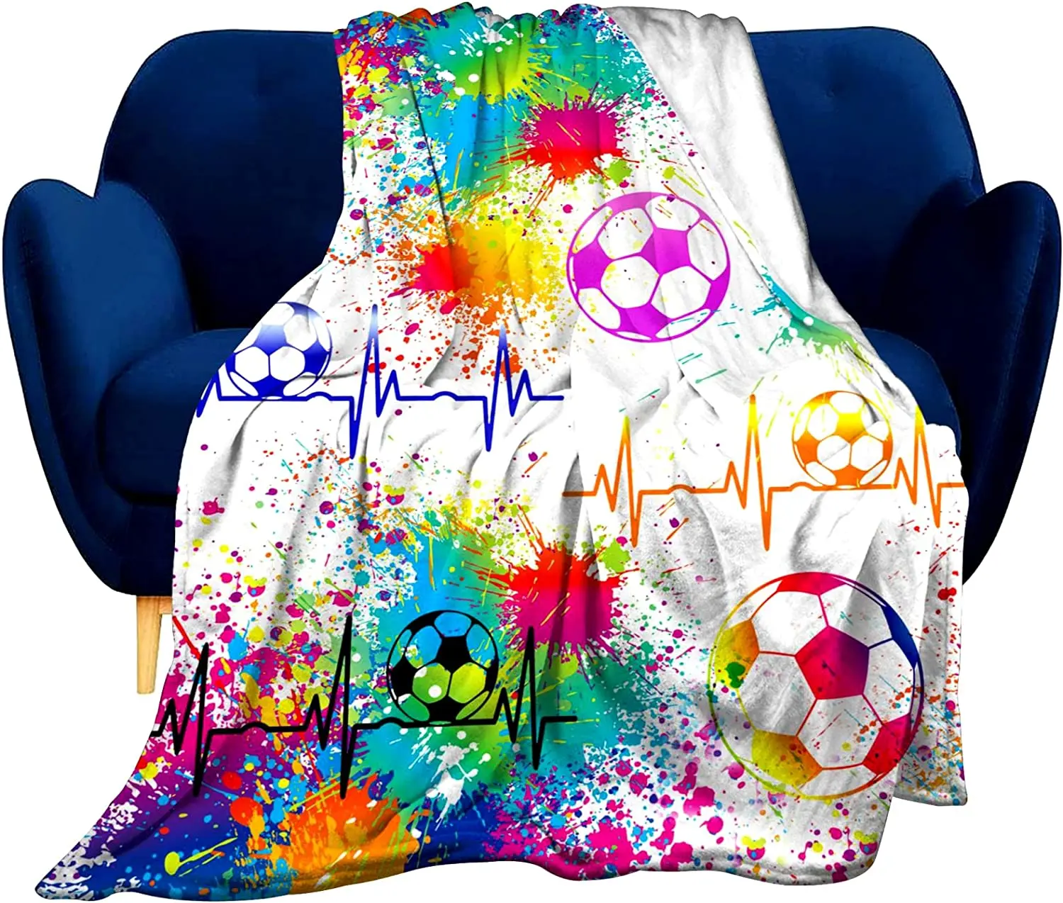 

Super Soft Soccer Blanket Lightweight Cozy 3D Printed Flannel Baseball Basketball Throw Blankets for Sport Fans Kids Adults Gift