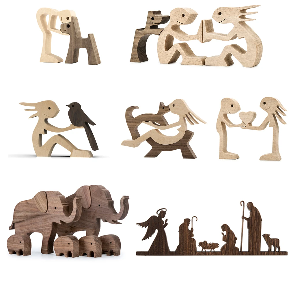 

Home Decor Table Ornament Wood Dog Craft Sculpture Handmade Wooden Pets Figurine Crafs Desk Decorations Christmas Gift