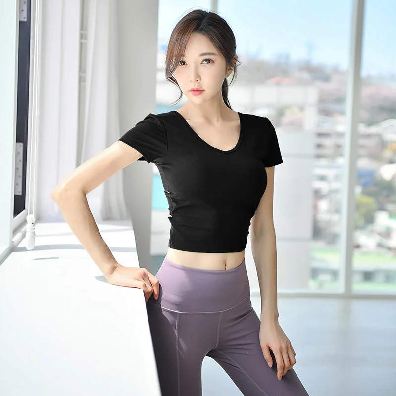 Новая летняя одежда для йоги с короткими рукавами эластичная дышащая