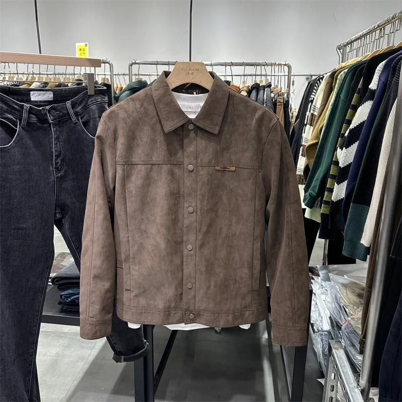 Autumn New Men's Lapel Deerskin Velvet Jacket Trendy American Cargo Casual Top Clothes Youth Outerwear Men