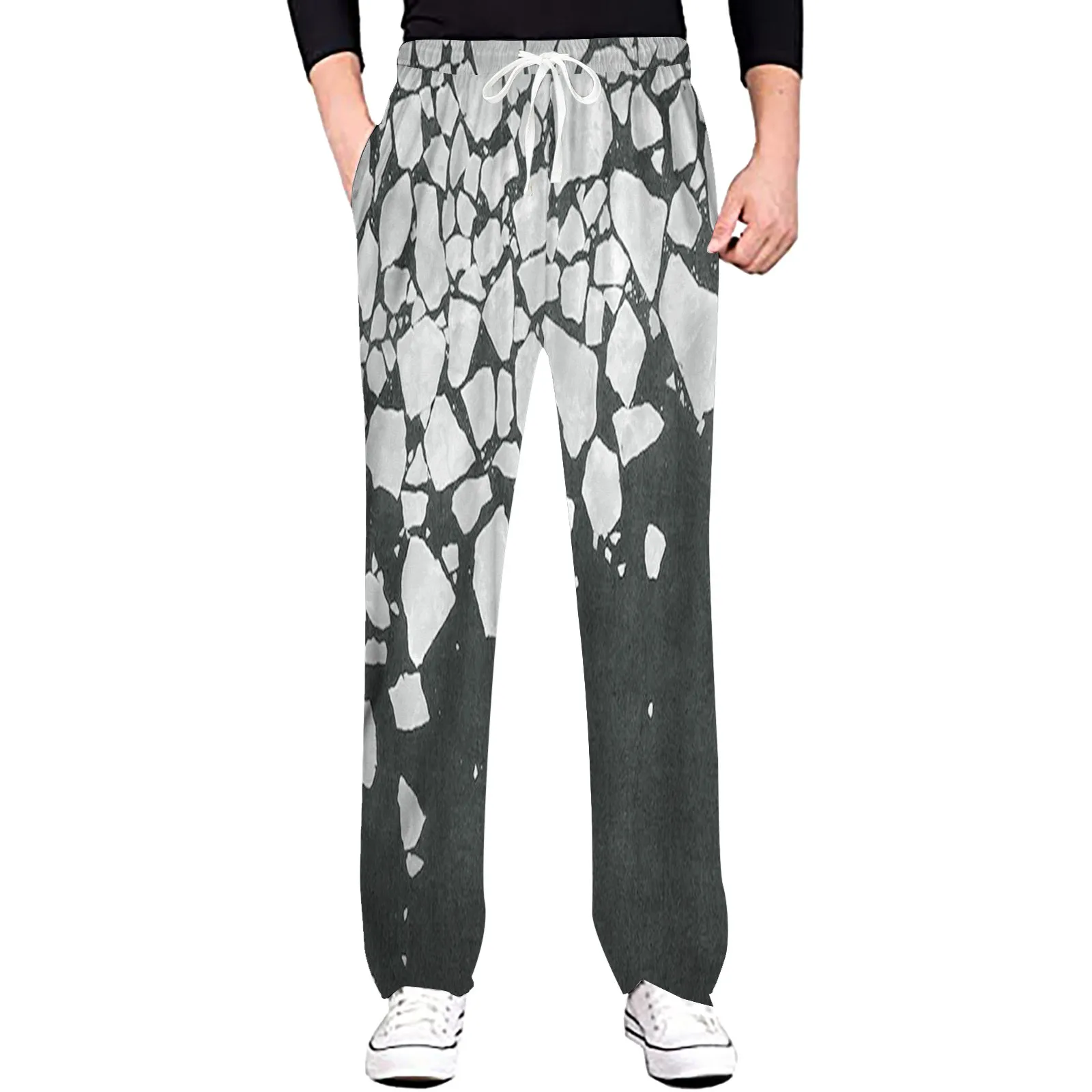 

Men's Four Seasons Fashion Business Casual Long Pants Suit Digital 3D Printed Drawstring Pants Males Elastic Straight Trousers
