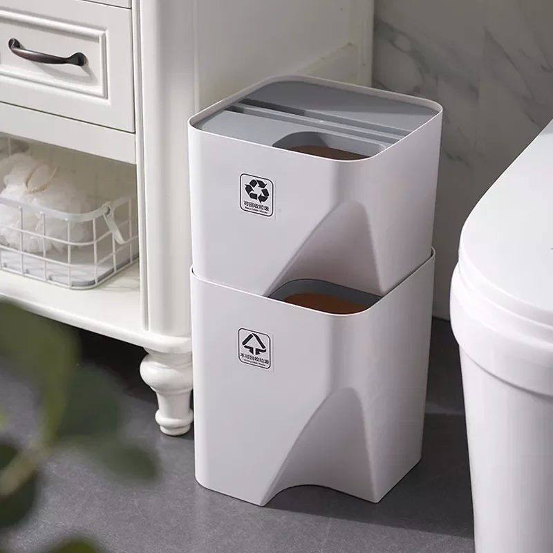 Household Small Trash Can Stacked Sorting Garbage Bin Recycling Bin Kitchen Dry and Wet Separation Waste Bin Rubbish Storage Bin