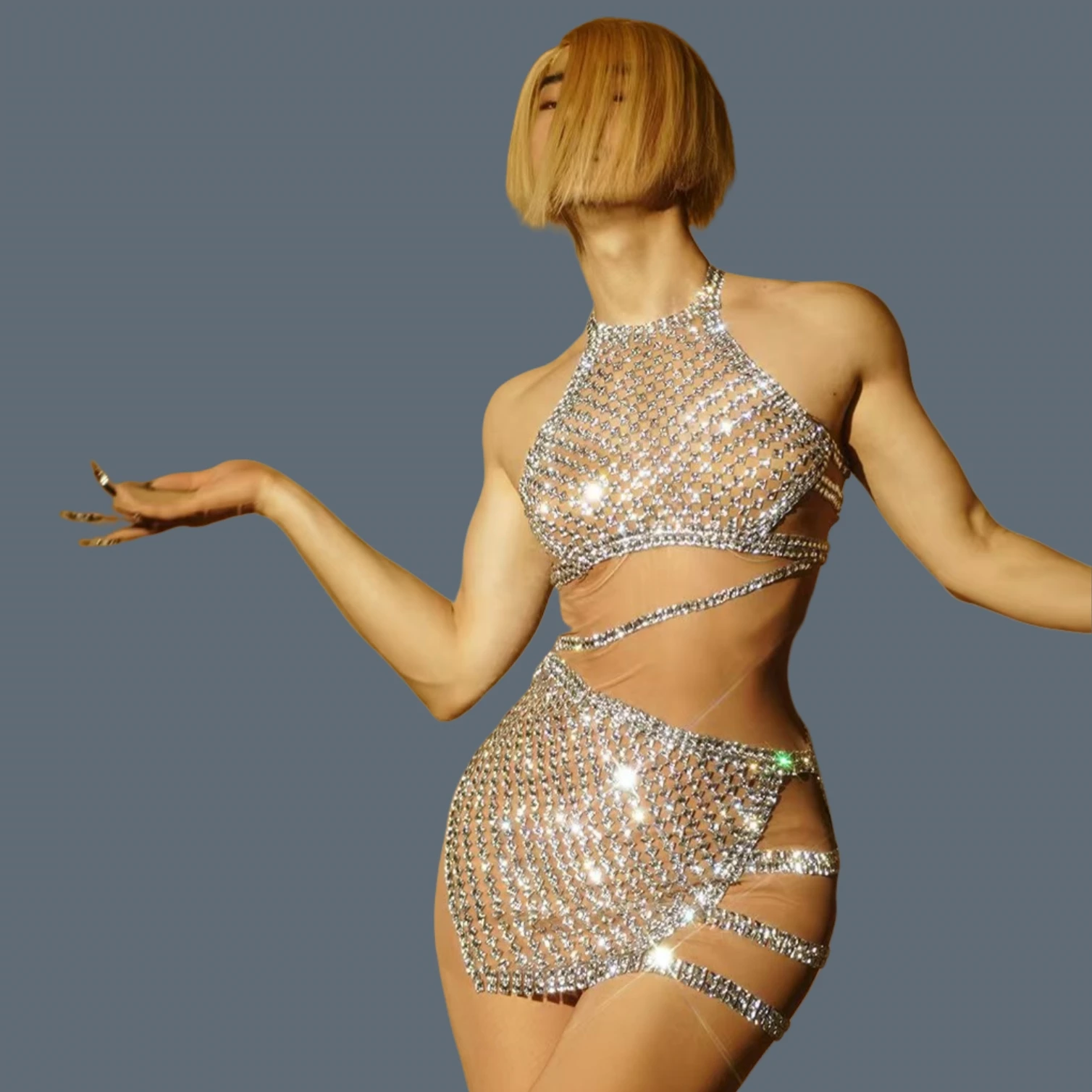 Модный костюм певицы для сценического шоу сексуальное мини-платье ночного клуба