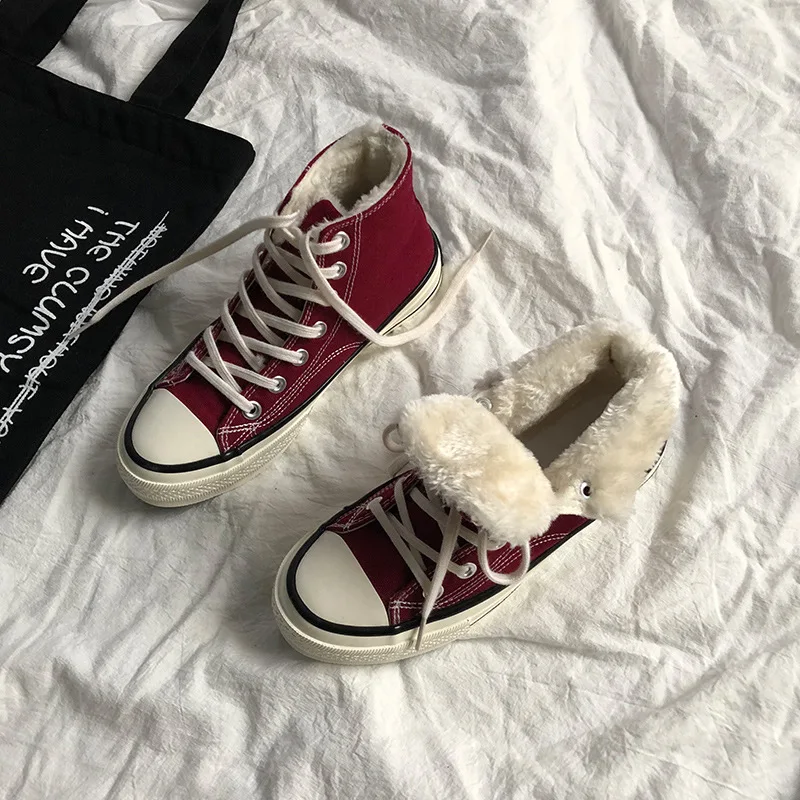 

Size 35-44 Unisex Winter Shoes Thick Fur Inside Warm Sneakers Boys Girls Sneakers Pure Color Gumshoes Nice Quality Classic Style