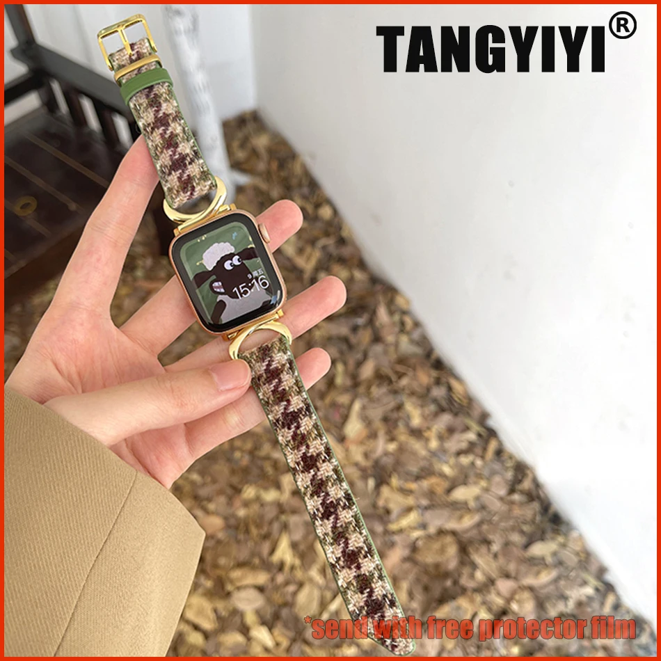 

Ремешок из шерстяной кожи для Apple Watch Band Ultra 49 38 41 40 44 45 42 мм, женский браслет для наручных часов IWatch Series 9 8 7 6 SE 5 4 3
