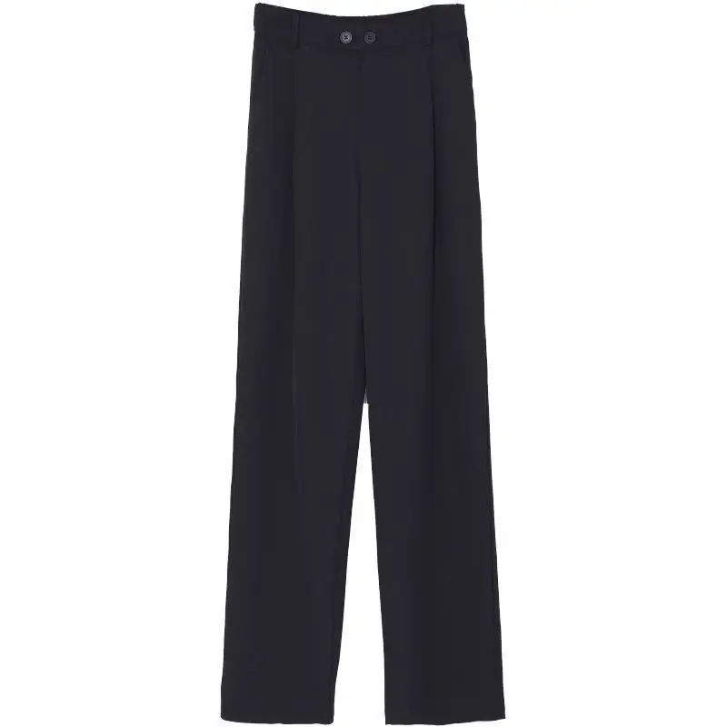 

Black Casual Korean Button Women Suit Pant Straight Pants for Women Loose High Waist Wide Leg Pants Full Length Pants A35