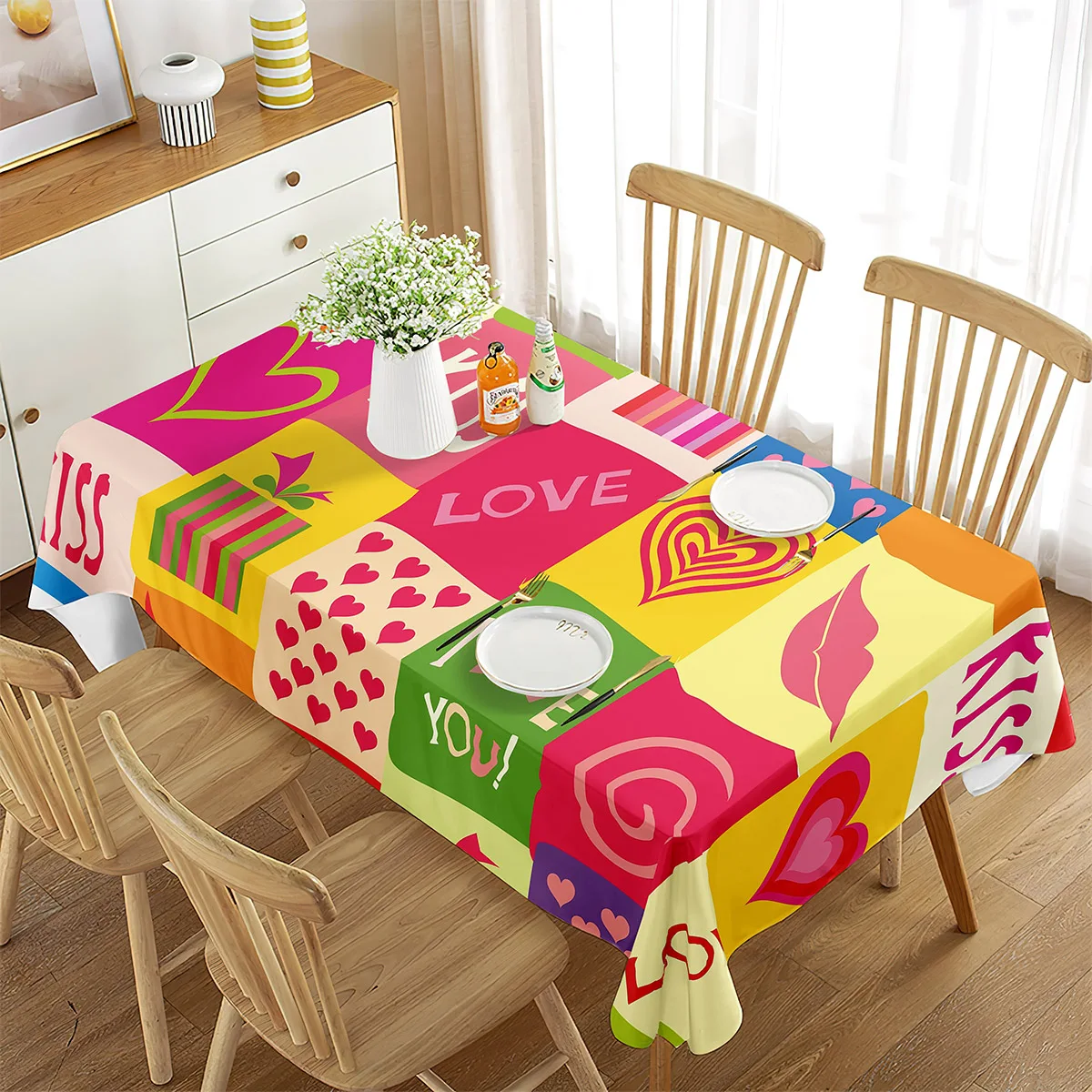 

Colourful Love Heart Tablecloth Romantic Theme Rectangular Tablecloth Dining Room Banquette Kitchen Outdoor Picnic Decoration