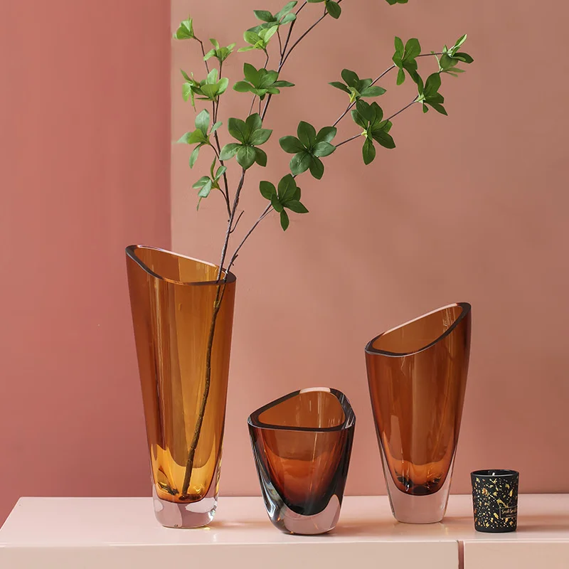 Simple, irregular, heavy glass vase, living room, flower arrangement, transparent glass, water fed household decoration