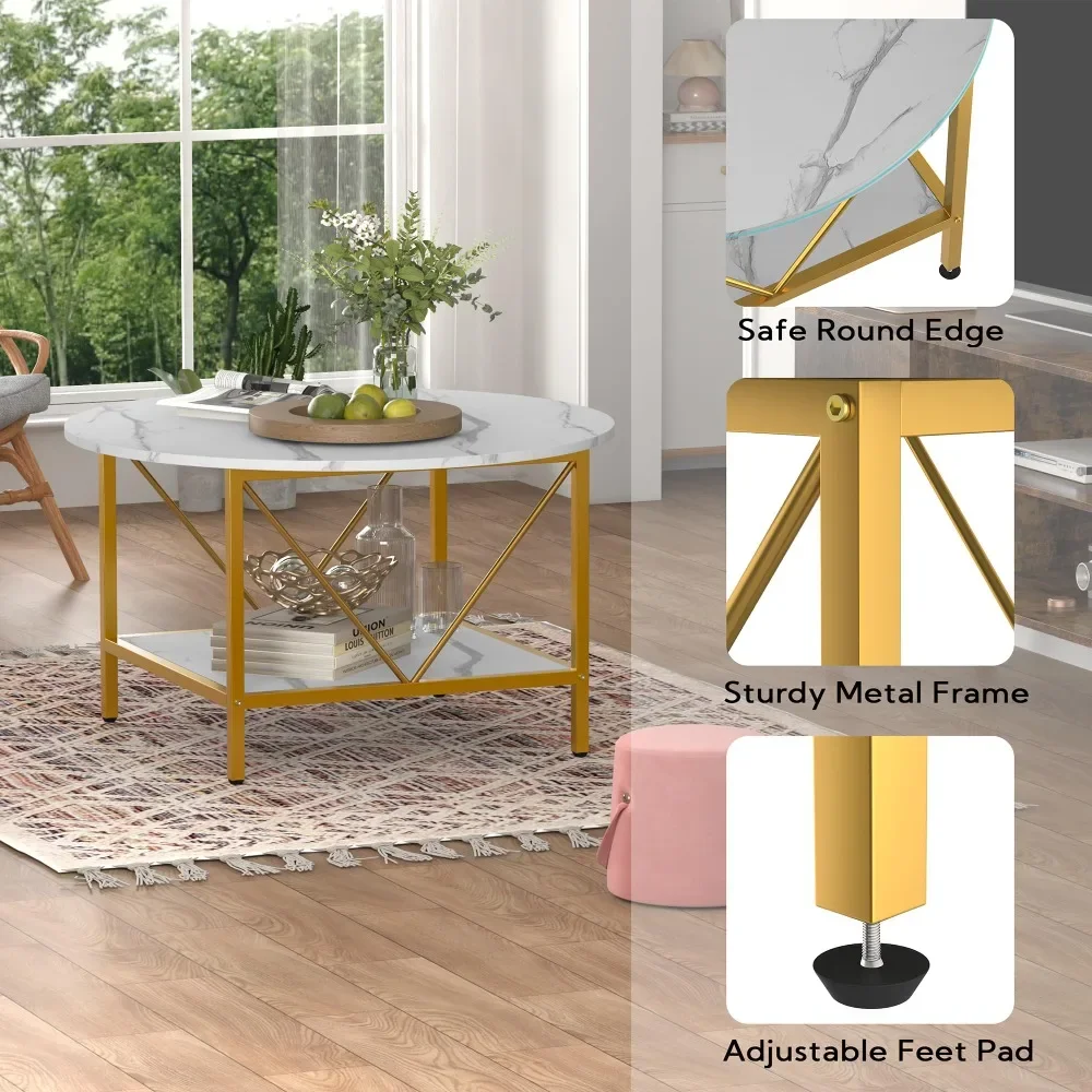 Новый круглый журнальный столик для гостиной деревенский 32-дюймовый с полкой