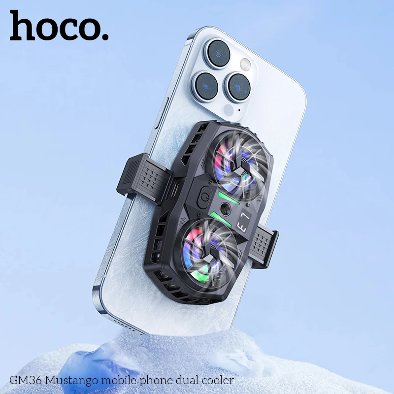 Фото HOCO GM36 двойной вентилятор для телефона ледяное охлаждение универсальный кулер для мобильного телефона долговечный более сильный охлаждающий вентилятор цифровой дисплей №5