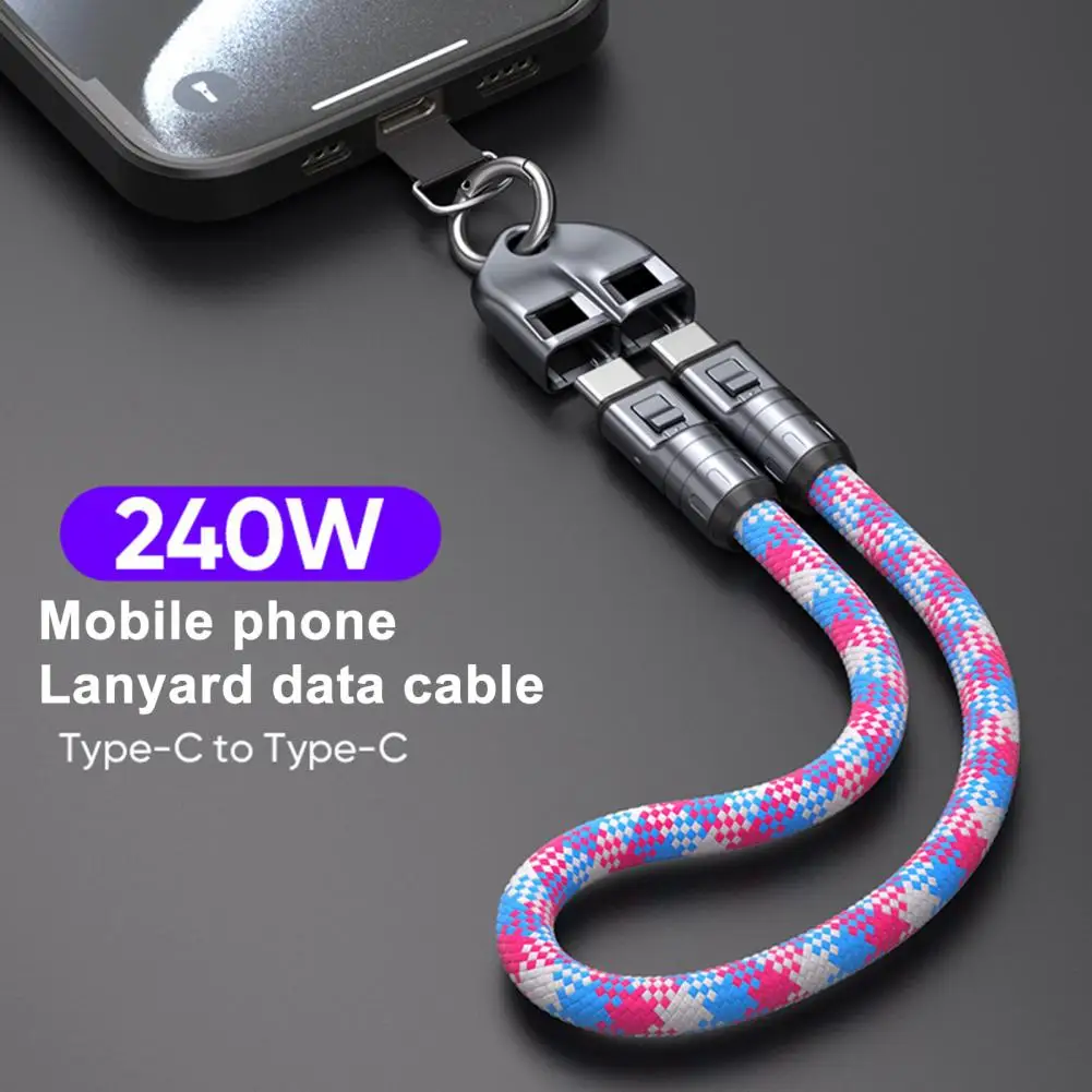 Фото Кабель для передачи данных Type-C, кабель для зарядки USB-C, 240 Вт, быстрый кабель для зарядки USB-C, 2-в-1, портативный браслет-шнурок для смартфонов №4