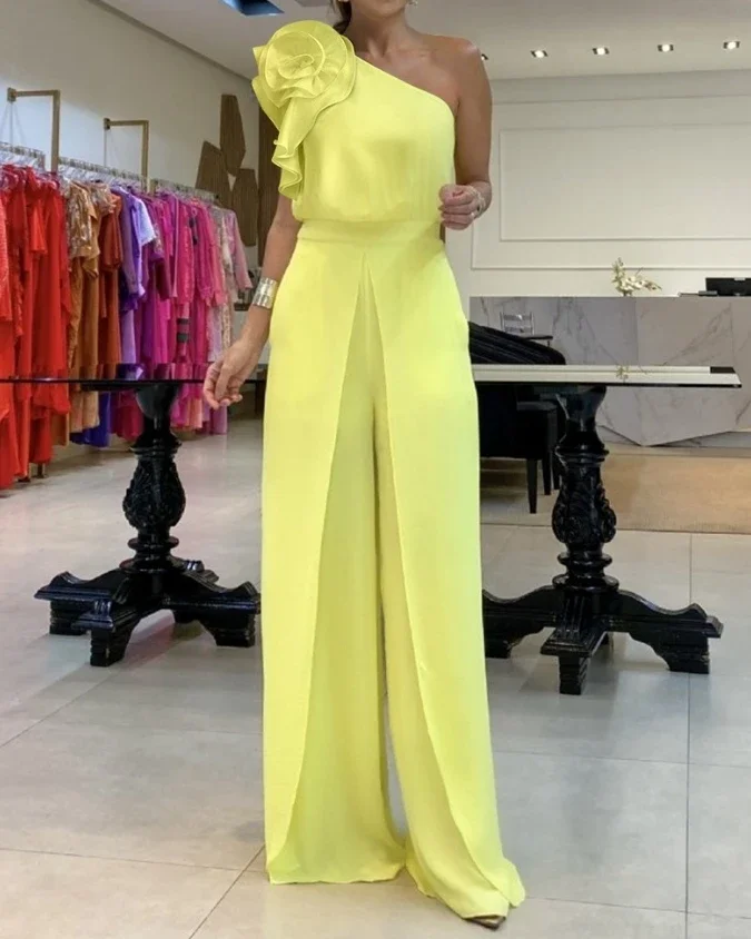 Женский комбинезон на одно плечо летний модный Облегающий с цветочным узором и