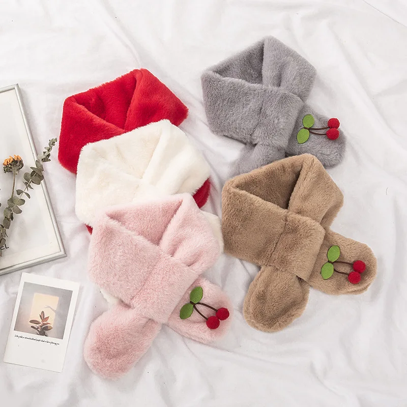 

Милый плюшевый шарф в виде фруктов и вишни, детский шарф с перекрестным воротником, зимний уличный шарф, утепленные шарфы из искусственного ...