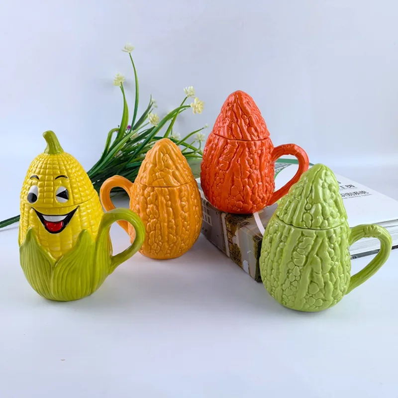 

Cartoon Water Cup Ceramic Vegetable Cup Personality Fruit Shape Coffee Cup Couple Mug Office Bitter Melon Cup