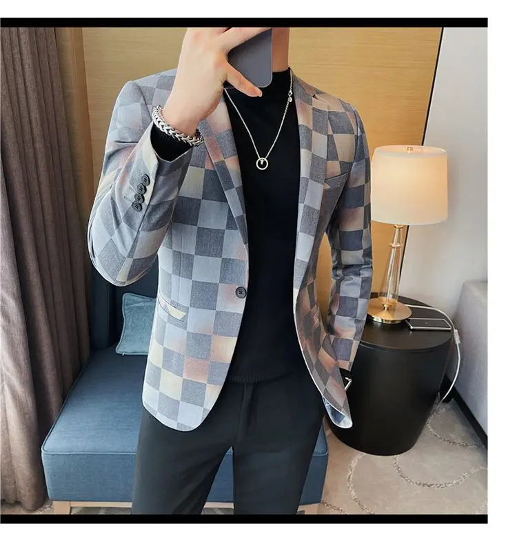 

Мужской Клетчатый костюм, Высококачественная деловая мода, осеннее пальто