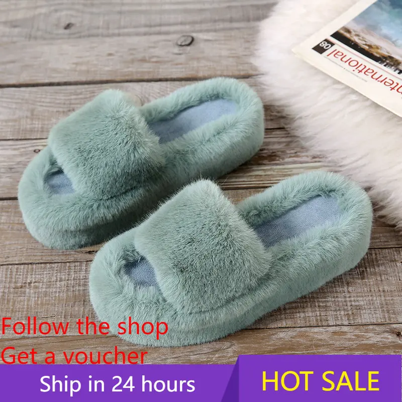 Женские бархатные домашние тапки плюшевые шлепанцы на толстой подошве с