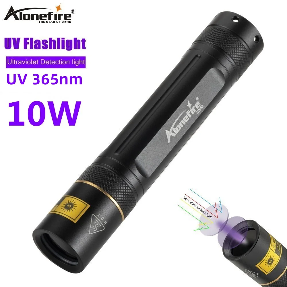 AloneFire SV003 torcia a led UV 10w scorpione luce ultravioletta rilevatore di denaro macchie di animali domestici indicatore di caccia torcia a controllo 18650